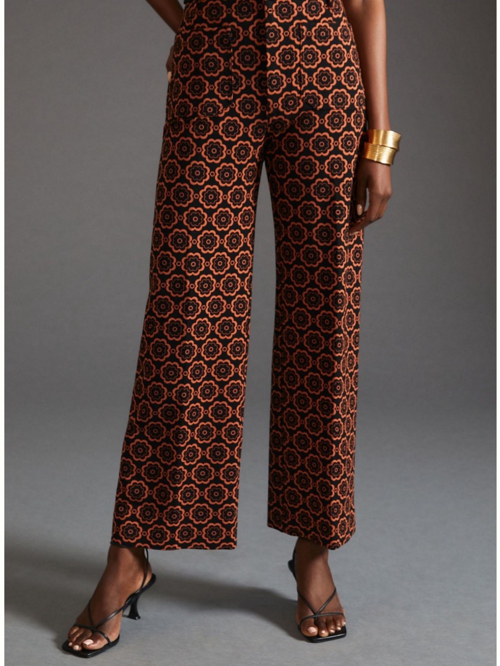 Maeve Black & Orange Colette Floral Wide-Leg Pants
